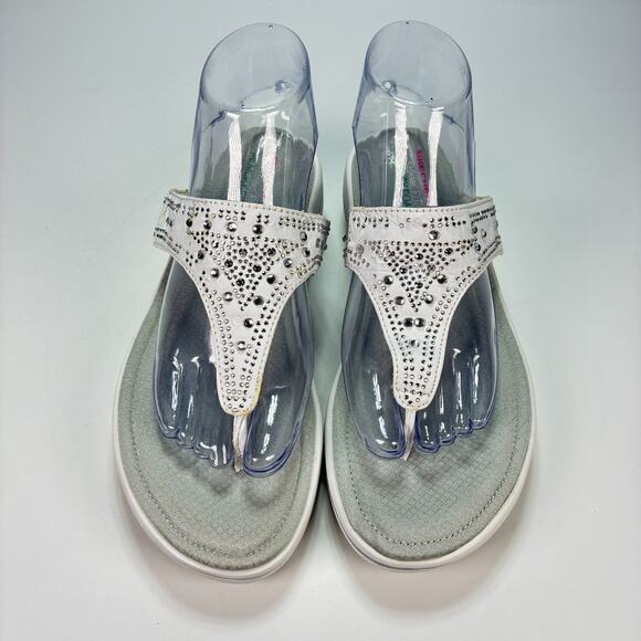 Skechers Gray Rhinestone Platform Thong Slip On Comfort Sandals Women's Size 8 - Picture 3 of 11